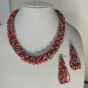 Beautiful braided multicolored seed bead necklace set